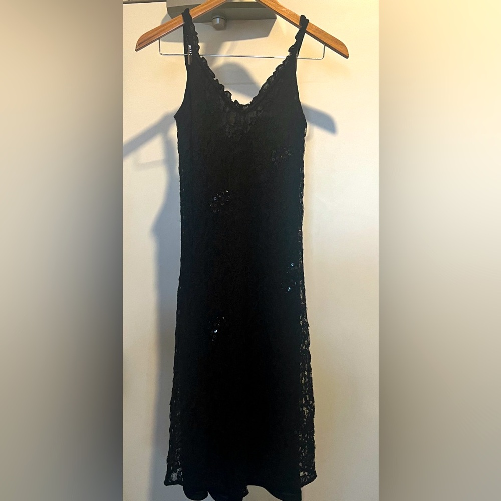 Angie Women's Lace Rayon Dress Low back Bead Accents Stretchy Lined Large